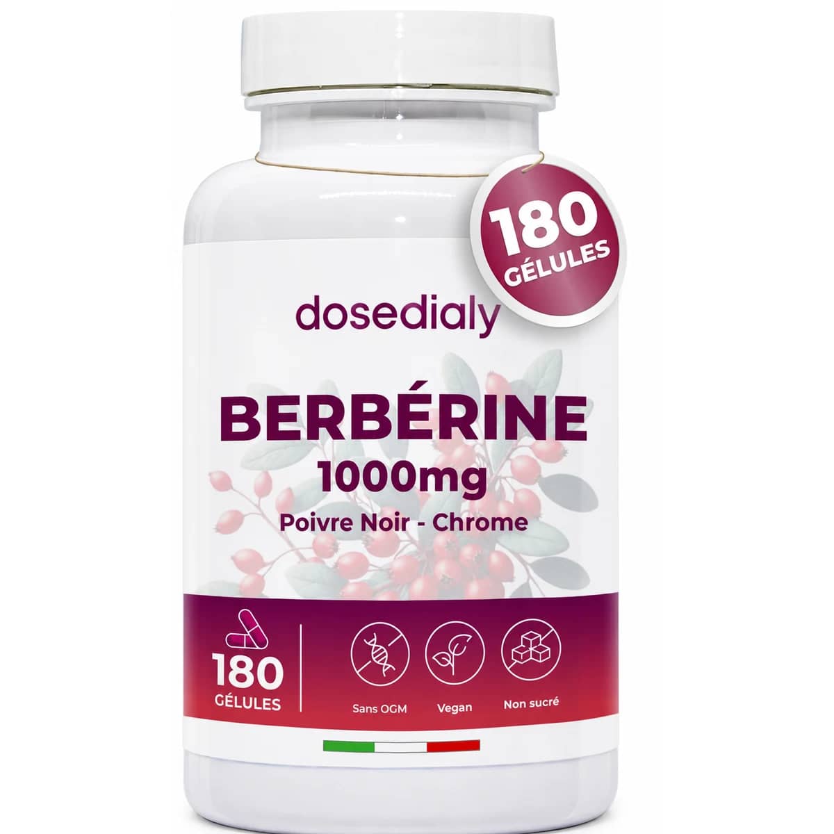 Berbérine 1000 mg 180 gélules DoseDialy - format vendu par DoseDialy