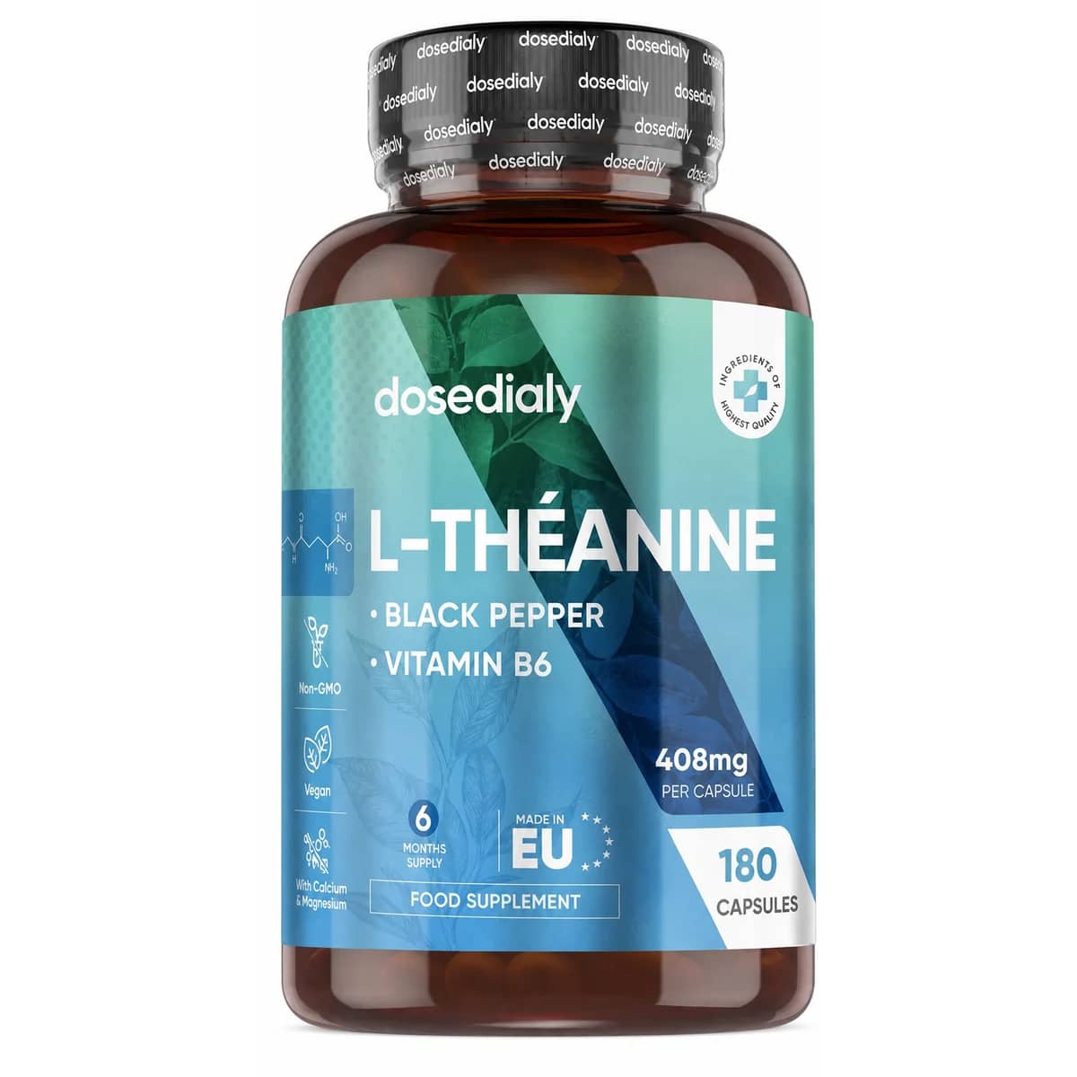 L-Théanine avec Poivre Noir & Vitamine B6 180 gélules DoseDialy - format vendu par DoseDialy