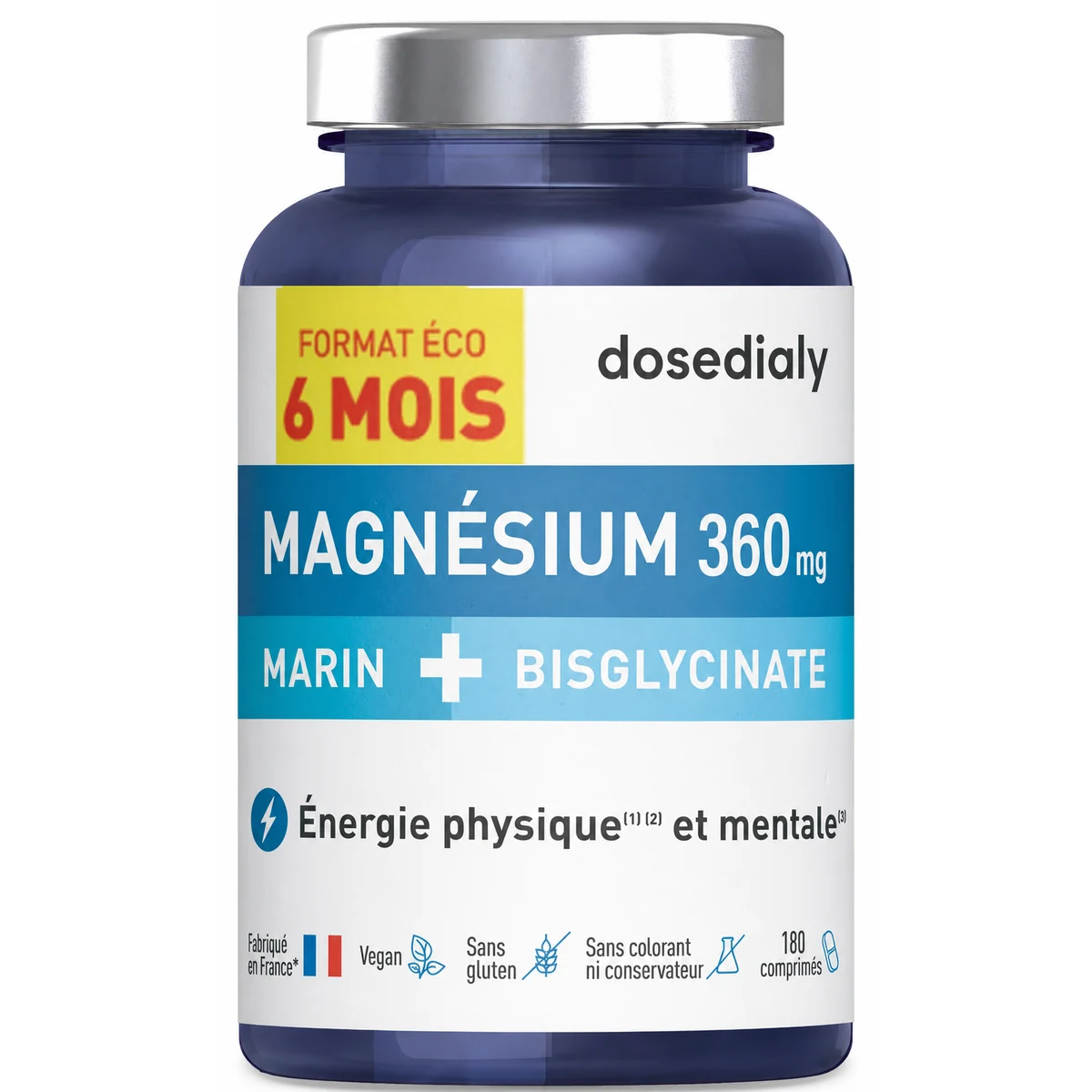 Magnésium Marin + Bisglycinate 180 comprimés DoseDialy - format vendu par DoseDialy