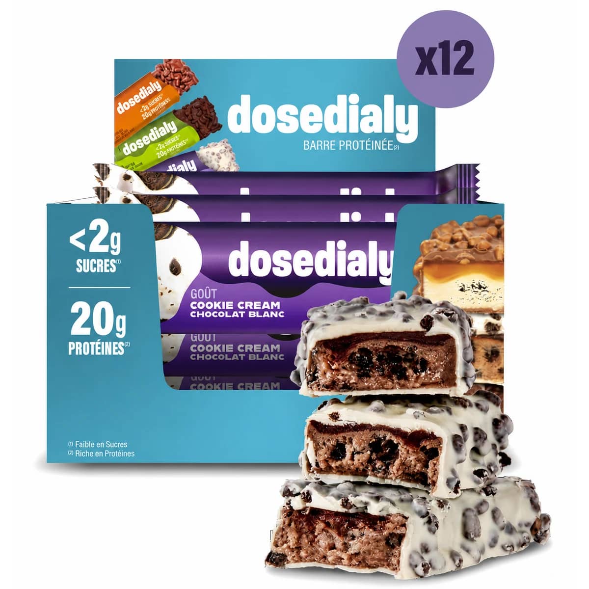 Barres Protéinées Cookie Cream Chocolat Blanc 12 × 55 g DoseDialy - format vendu par DoseDialy