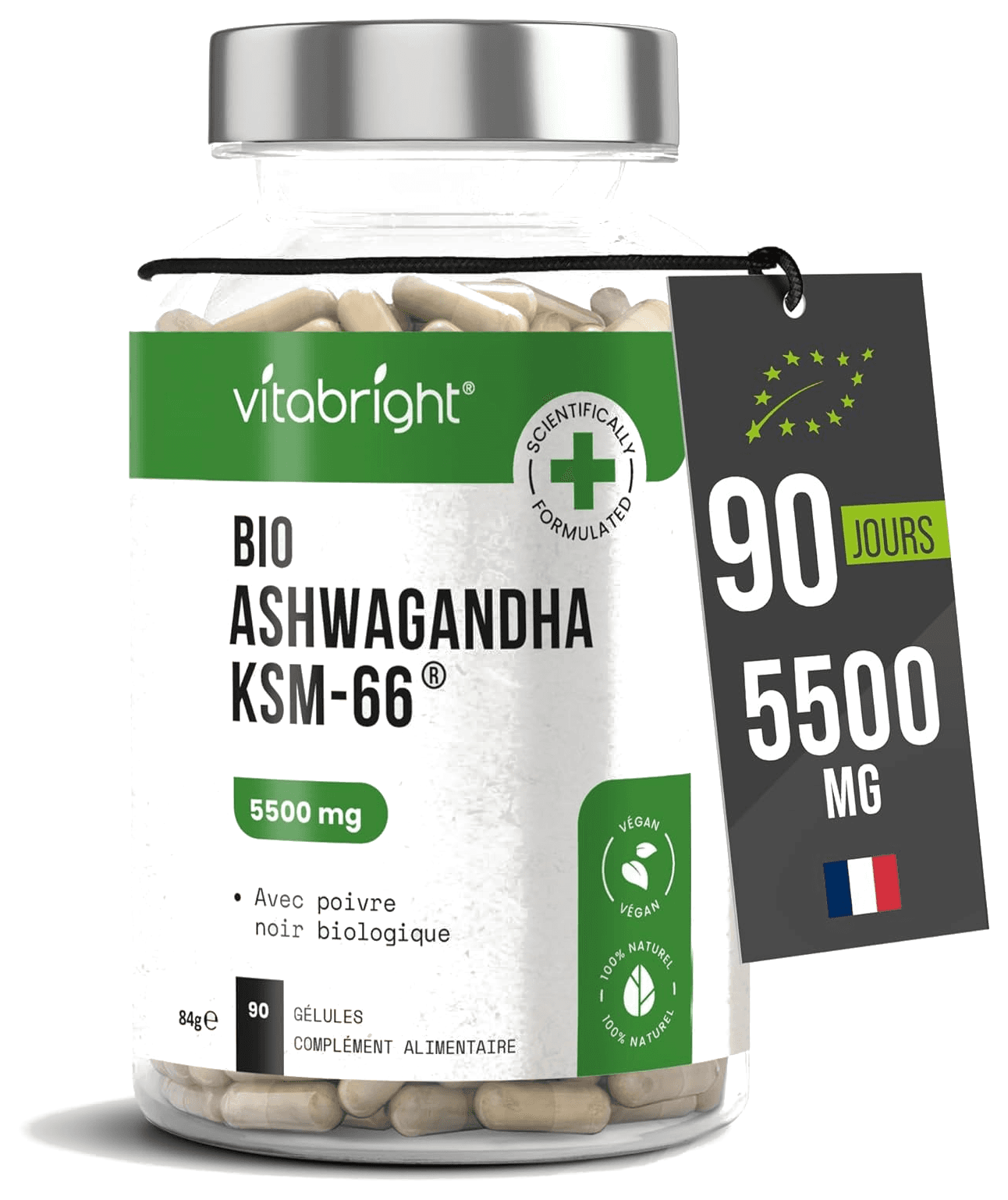Ashwagandha 90 gélules Vitabright - format vendu par DoseDialy